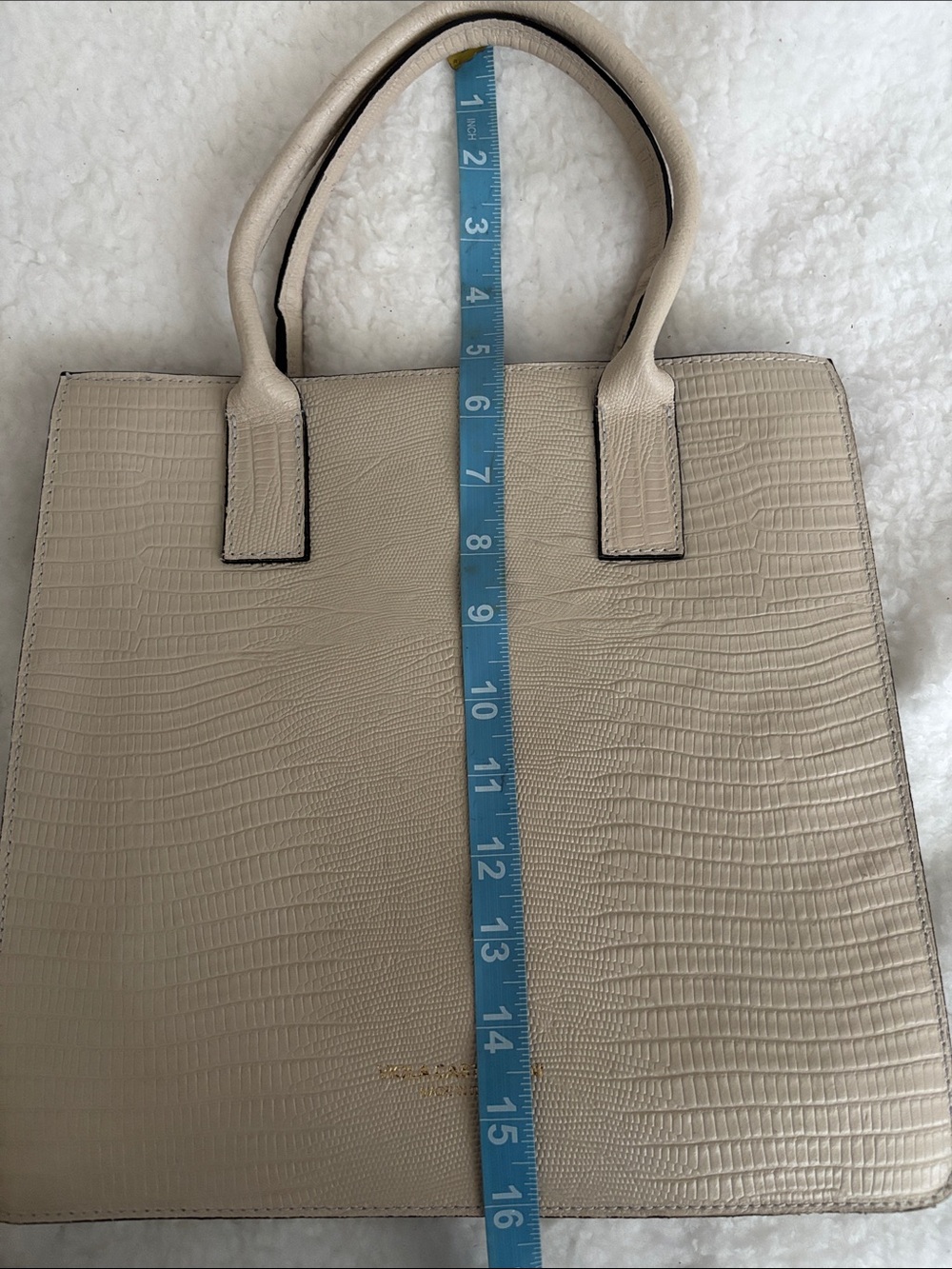 Beige Croc-Embossed Structured Tote Bag with Crossbody Strap - Picture 7 of 11